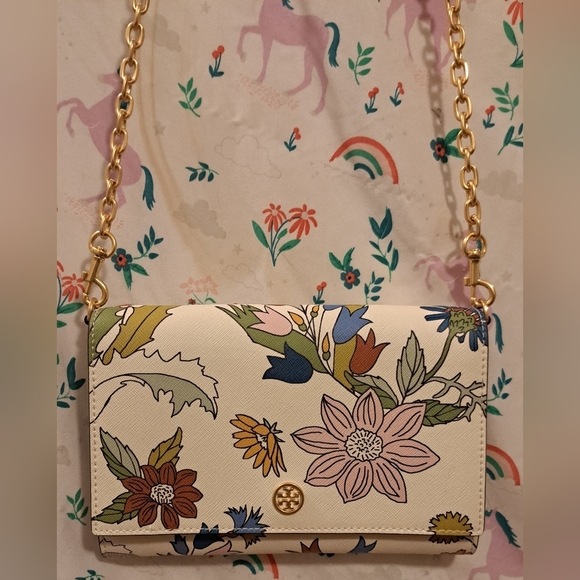 NWOT Tory Burch Robinson White Floral Saffiano Leather Boho Crossbody Purse Bag - Picture 1 of 16